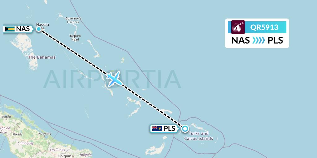 QR5913 Qatar Airways Flight Map: Nassau to Providenciales