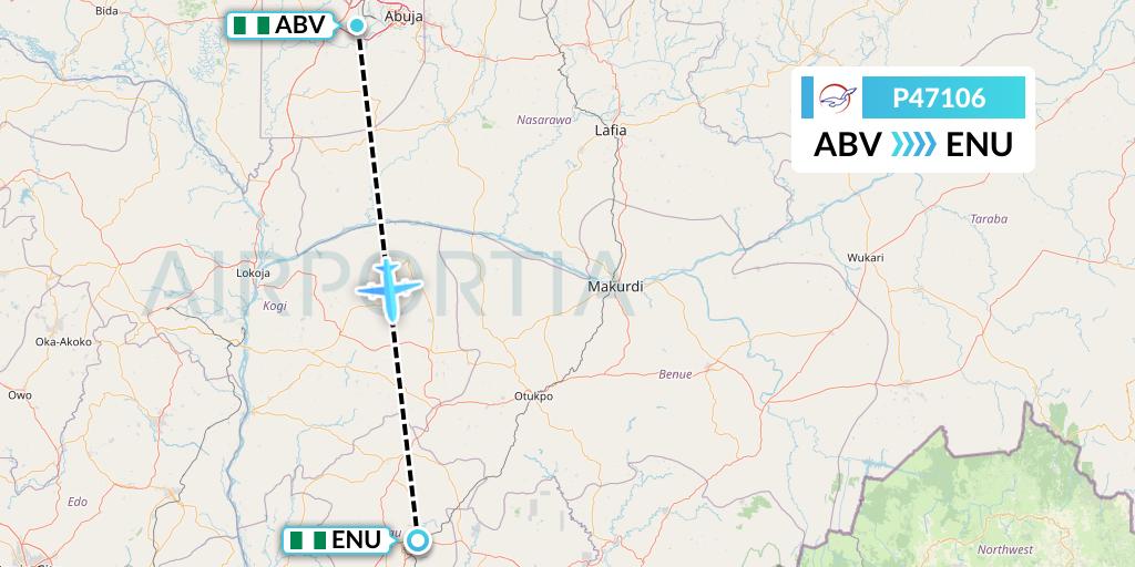 P47106 Air Peace Flight Map: Abuja to Enugu