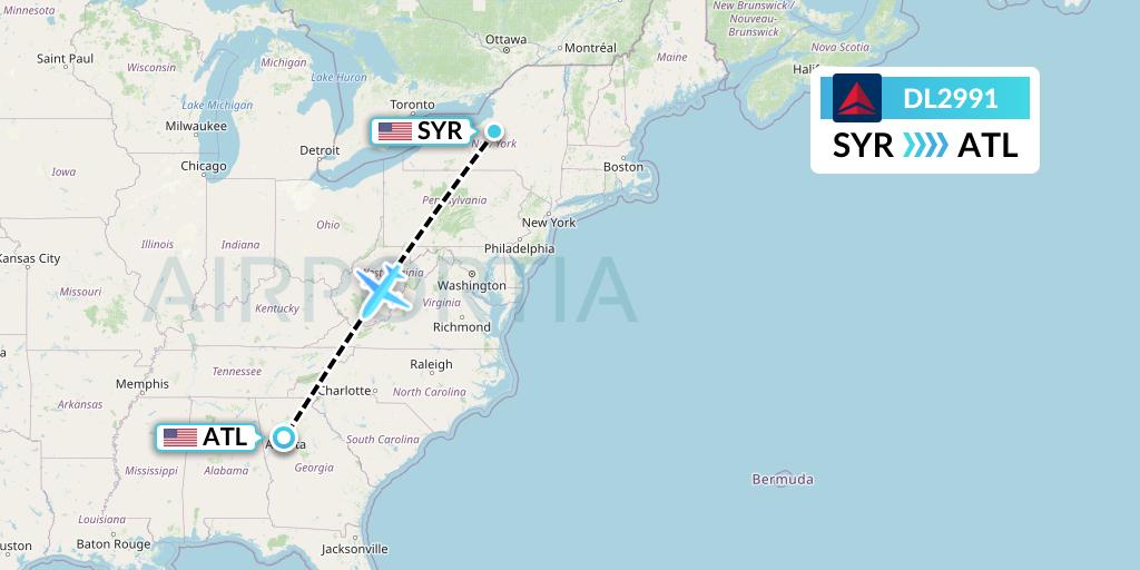 DL2991 Delta Air Lines Flight Map: Syracuse to Atlanta