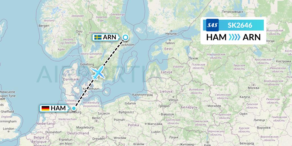 SK2646 SAS Flight Map: Hamburg to Stockholm