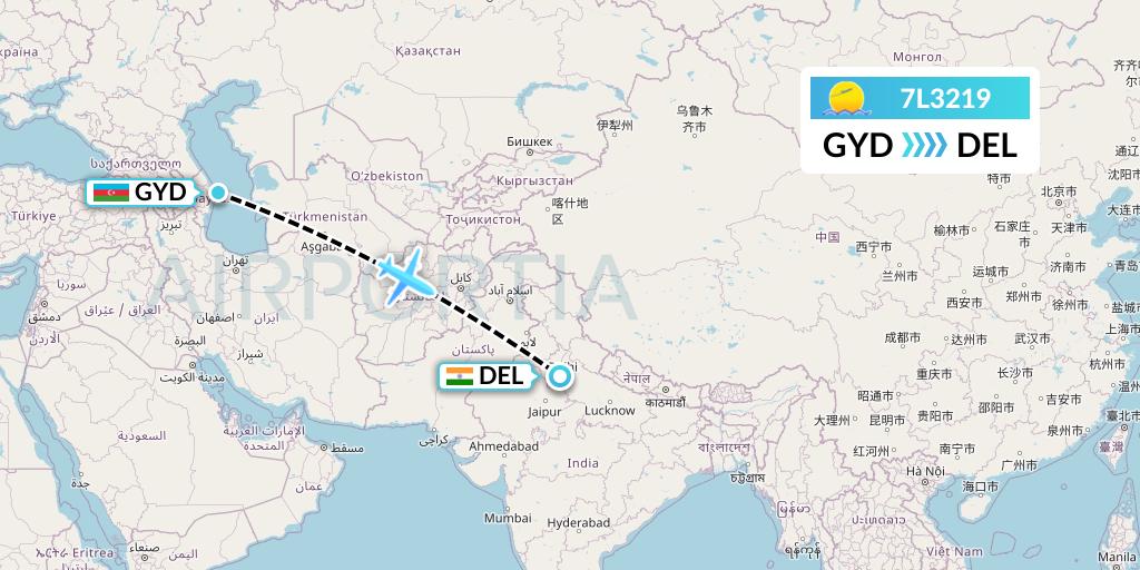 7L3219 Silk Way West Airlines Flight Map: Baku to Delhi