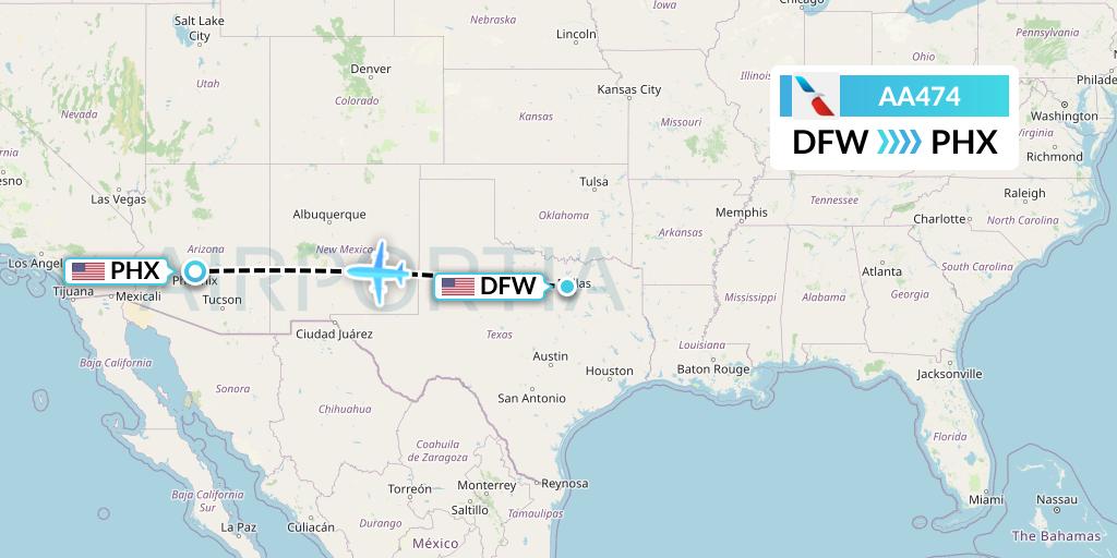 AA474 American Airlines Flight Map: Dallas to Phoenix