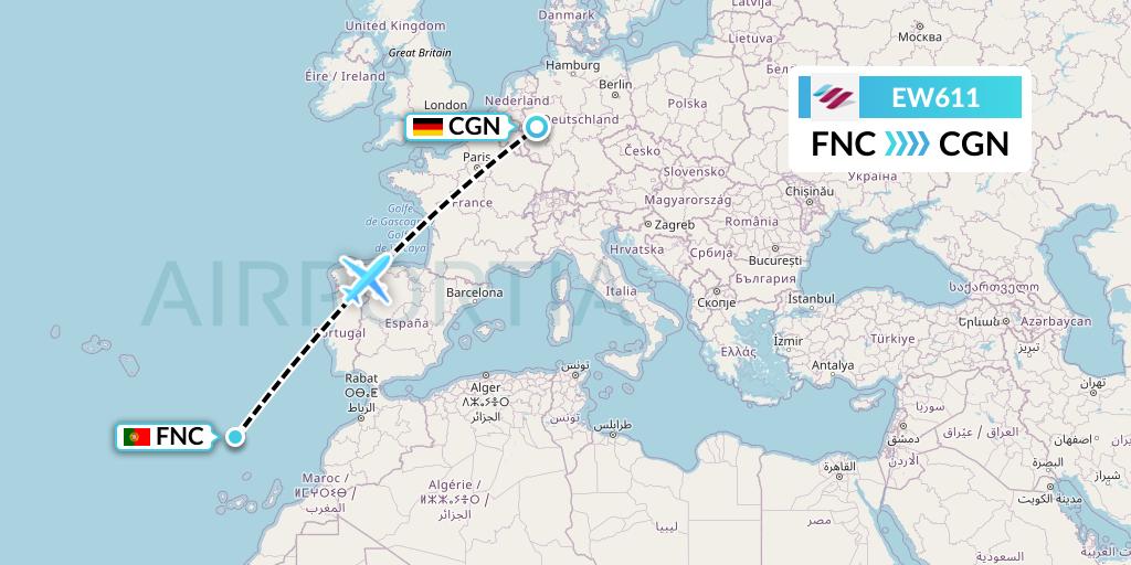 EW611 Eurowings Flight Map: Funchal to Cologne