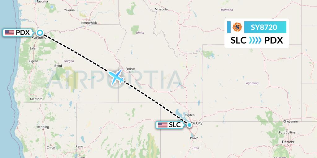 SY8720 Sun Country Airlines Flight Map: Salt Lake City to Portland