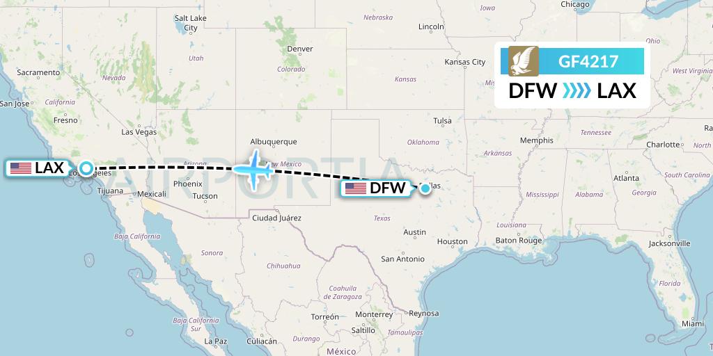 GF4217 Gulf Air Flight Map: Dallas to Los Angeles