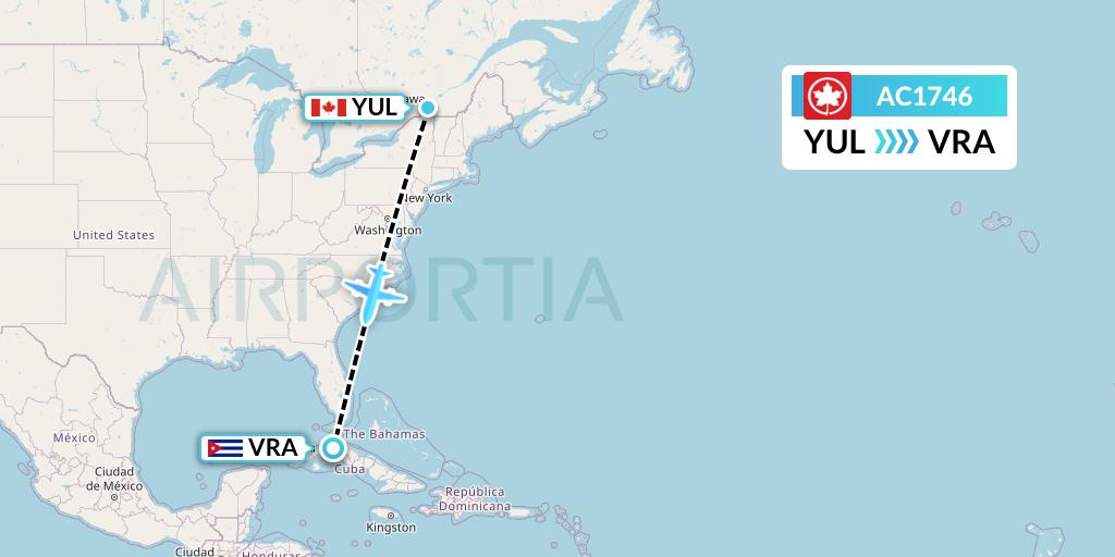 AC1746 Air Canada Flight Map: Montreal to Varadero