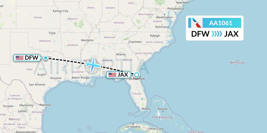 AA1061 American Airlines Flight Map: Dallas to Jacksonville