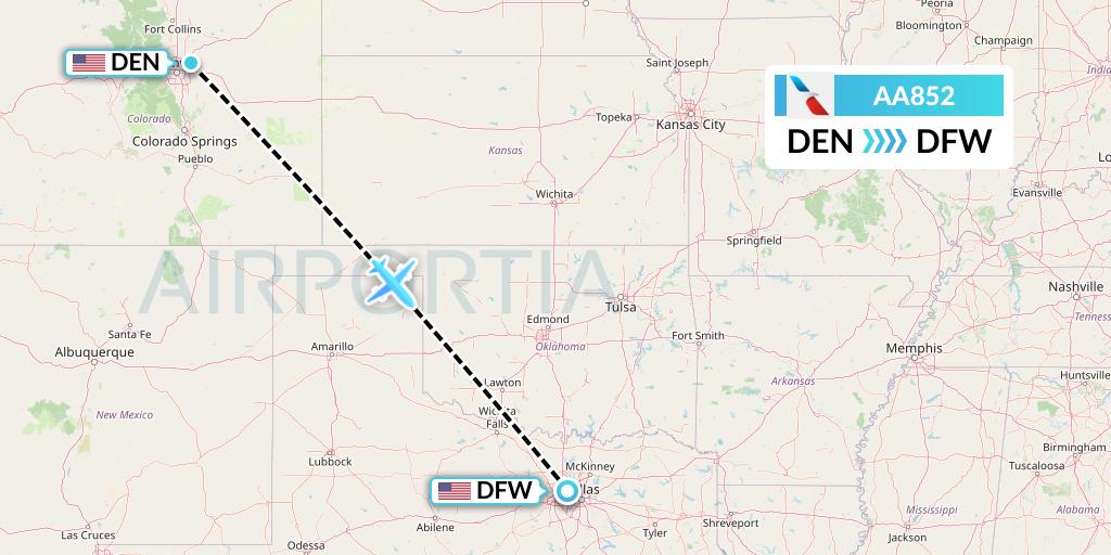 AA852 American Airlines Flight Map: Denver to Dallas