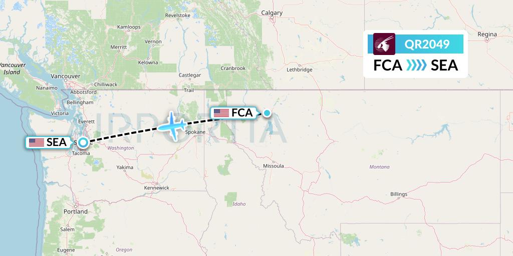 QR2049 Qatar Airways Flight Map: Kalispell to Seattle