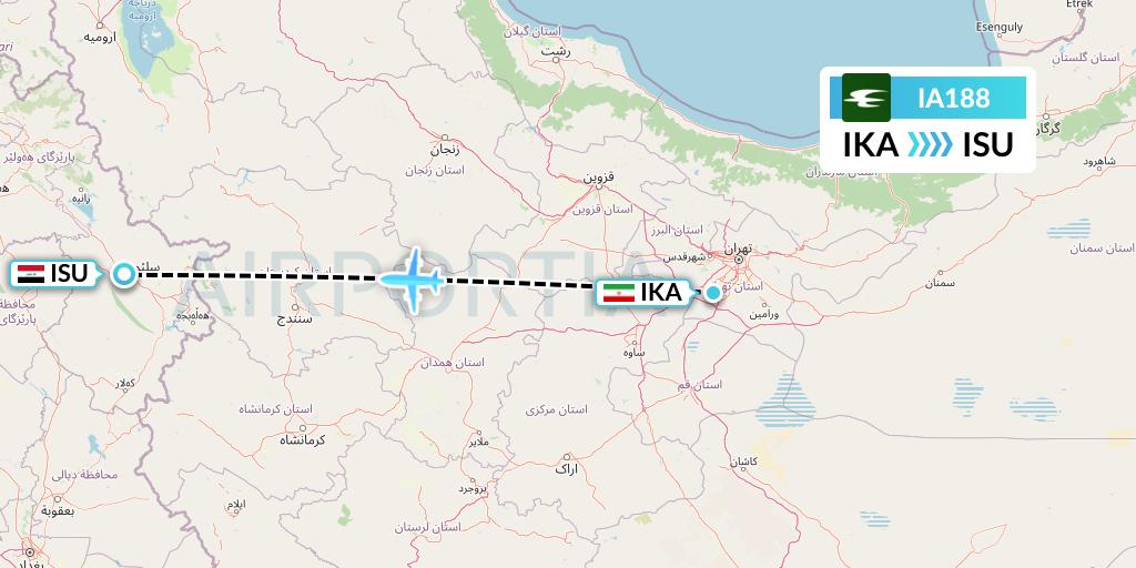 IA188 Iraqi Airways Flight Map: Tehran to Sulaimaniyah