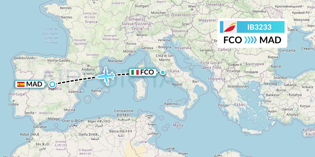 IB3233 Iberia Flight Map: Rome to Madrid