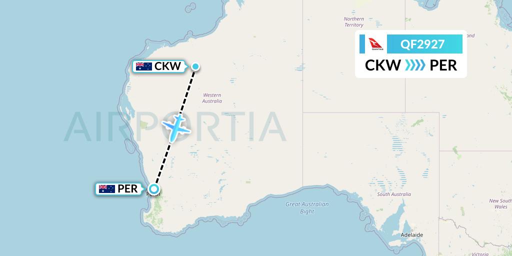 QF2927 Qantas Flight Map: Christmas Creek mine to Perth
