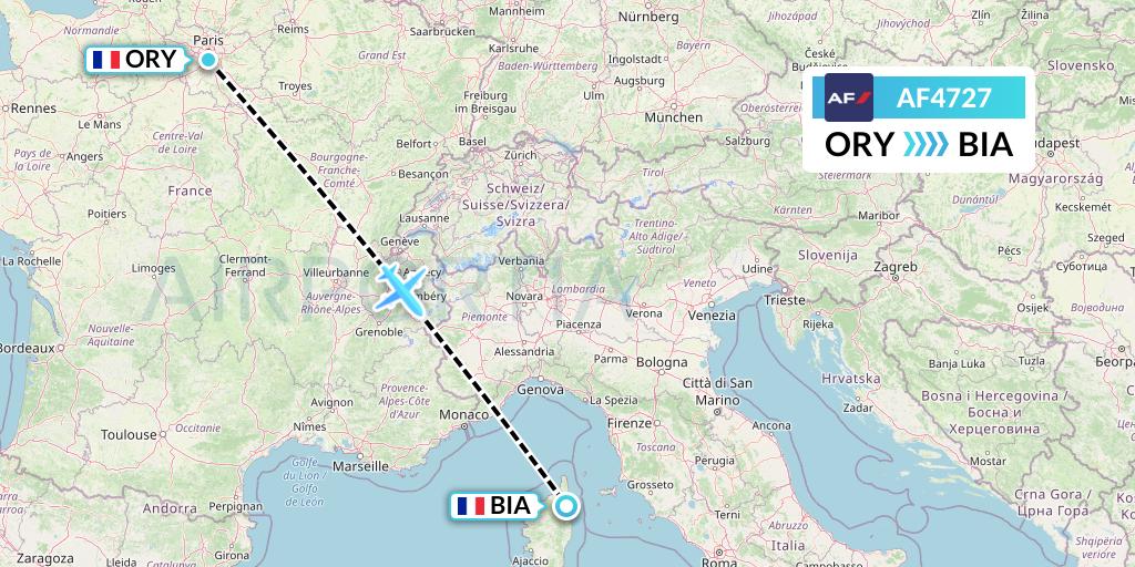 AF4727 Air France Flight Map: Paris to Bastia