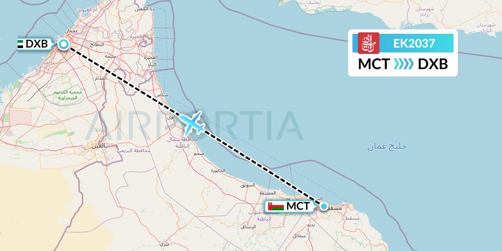EK2037 Emirates Flight Map: Muscat to Dubai
