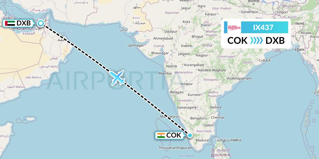 IX437 Air India Express Flight Map: Cochin to Dubai