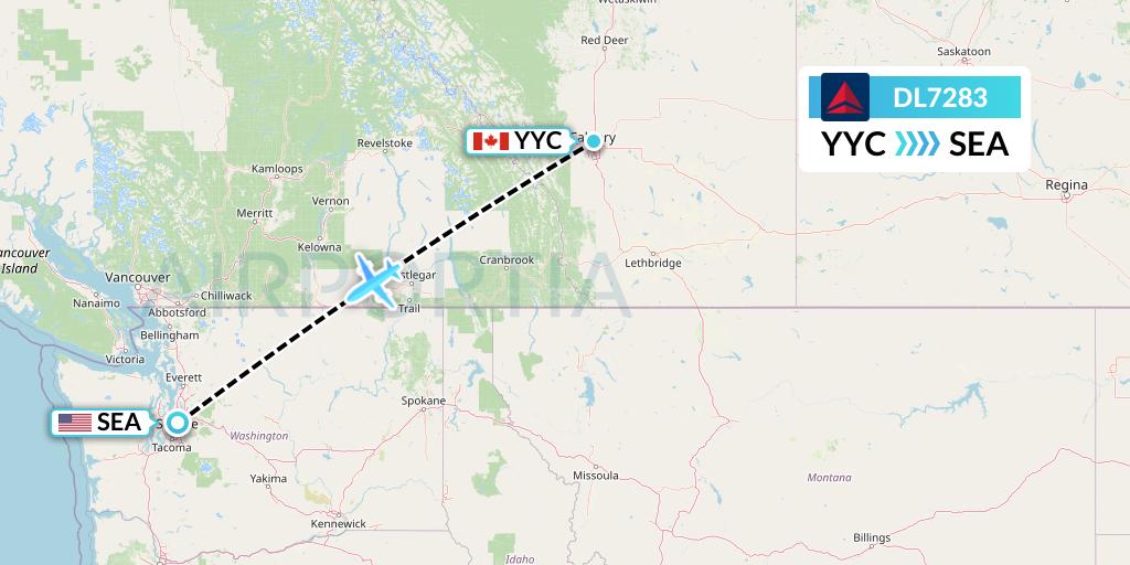DL7283 Delta Air Lines Flight Map: Calgary to Seattle