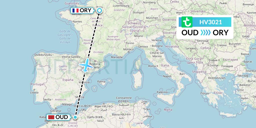HV3021 Transavia Flight Map: Oujda to Paris