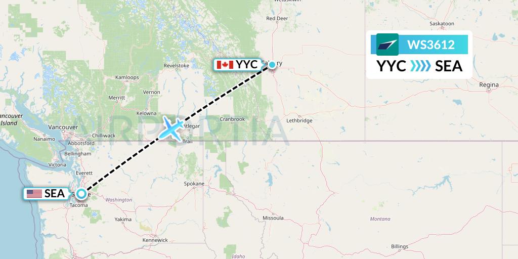 WS3612 WestJet Flight Map: Calgary to Seattle