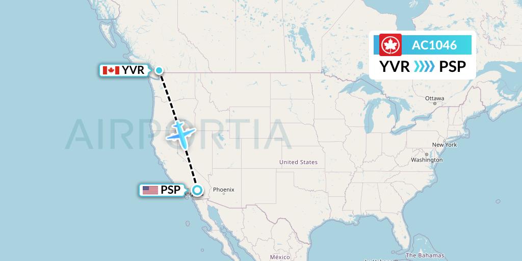 AC1046 Air Canada Flight Map: Vancouver to Palm Springs