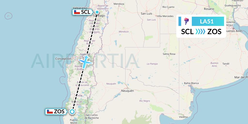 LA51 LAN Airlines Flight Map: Santiago to Osorno