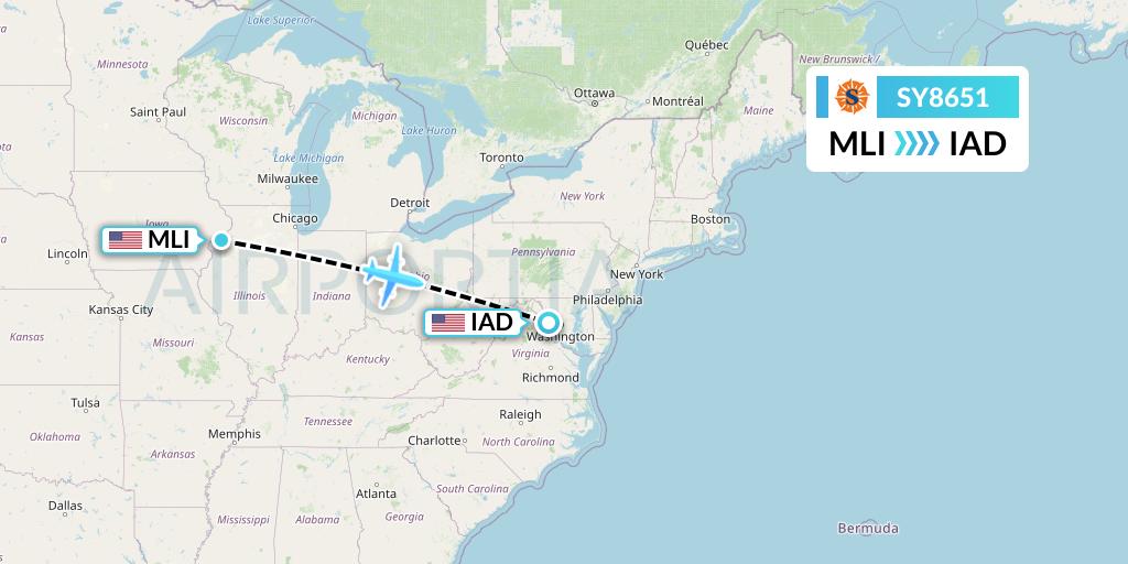 SY8651 Sun Country Airlines Flight Map: Moline to Washington