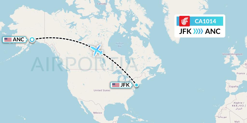 CA1014 Air China Flight Map: New York to Anchorage