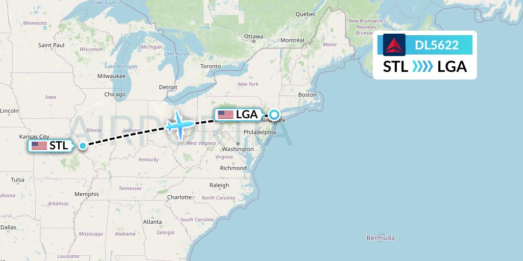 DL5622 Delta Air Lines Flight Map: St. Louis to New York