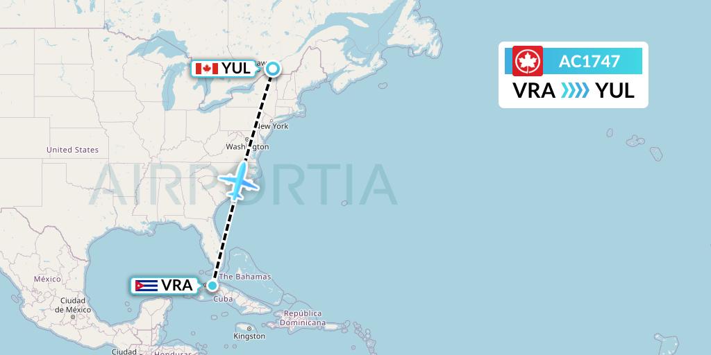 AC1747 Air Canada Flight Map: Varadero to Montreal