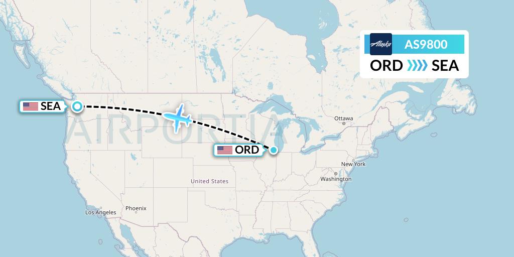 AS9800 Alaska Airlines Flight Map: Chicago to Seattle