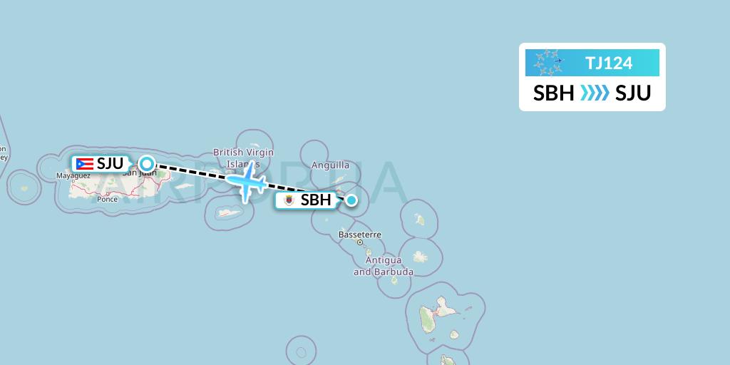 TJ124 Tradewind Aviation Flight Map: St. Jean to San Juan