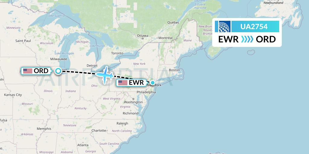 UA2754 United Airlines Flight Map: New York to Chicago
