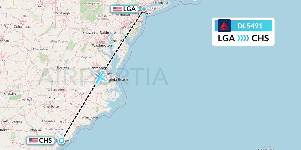 DL5491 Delta Air Lines Flight Map: New York to Charleston
