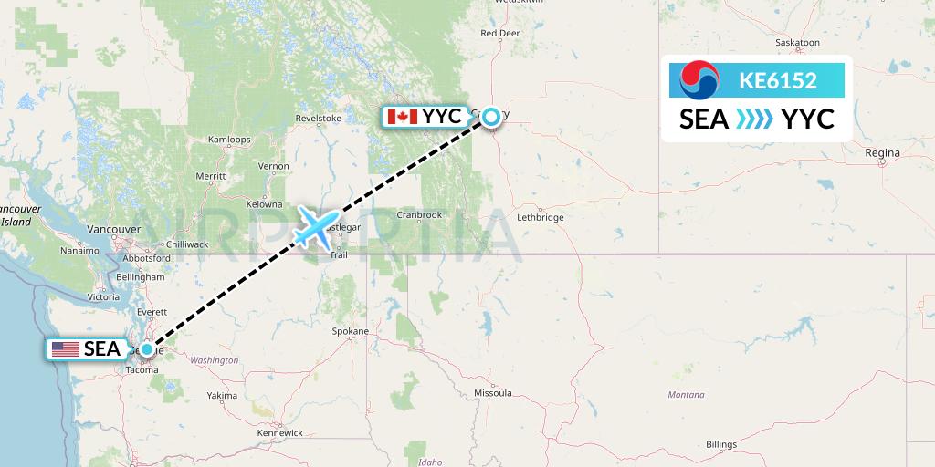 KE6152 Korean Air Flight Map: Seattle to Calgary
