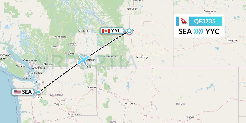 QF3735 Qantas Flight Map: Seattle to Calgary