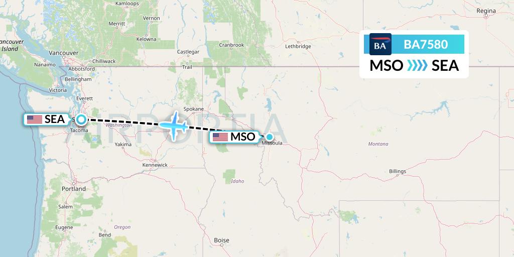 BA7580 British Airways Flight Map: Missoula to Seattle