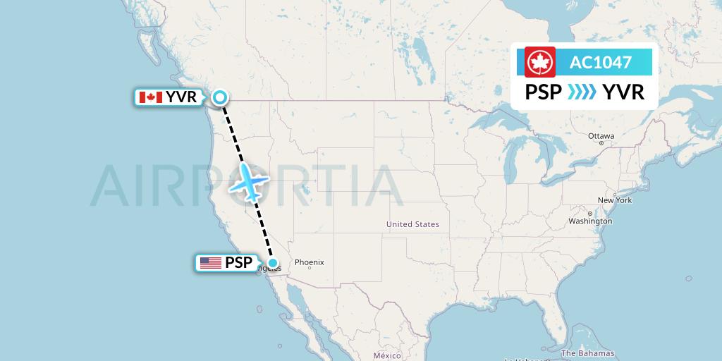 AC1047 Air Canada Flight Map: Palm Springs to Vancouver