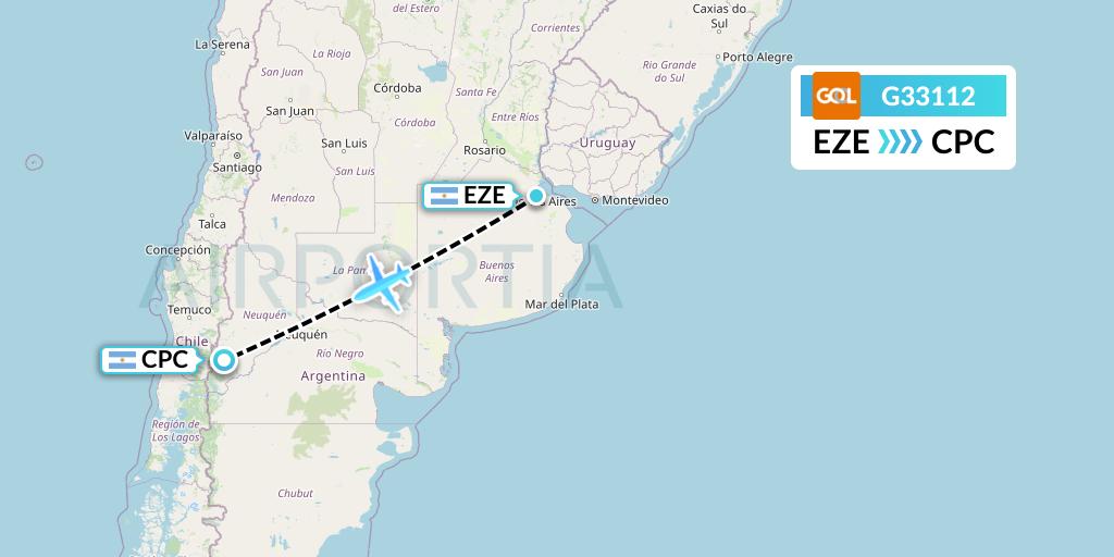 G33112 GOL Transportes Aeros Flight Map: Buenos Aires to San Martin de los Andes
