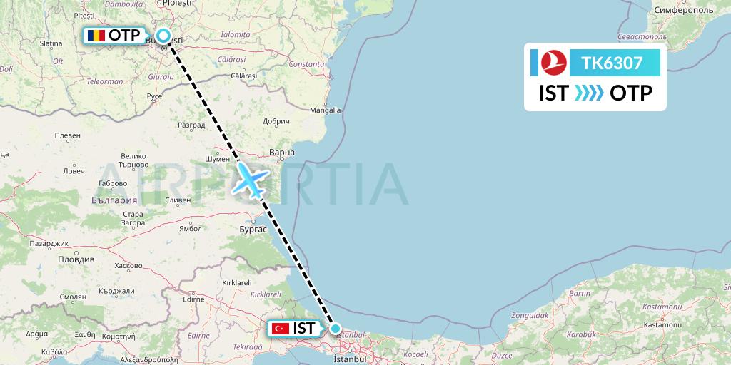 TK6307 Turkish Airlines Flight Map: Istanbul to Bucharest