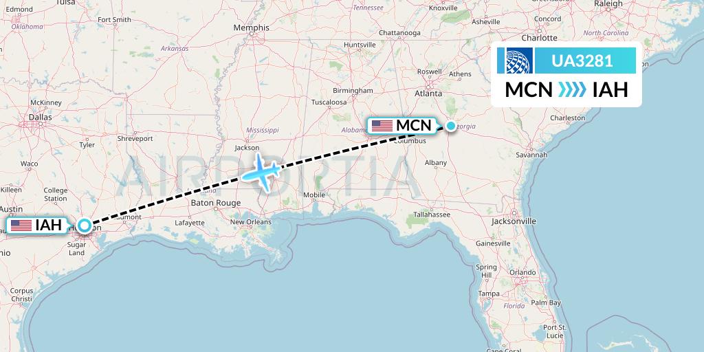 UA3281 United Airlines Flight Map: Macon to Houston