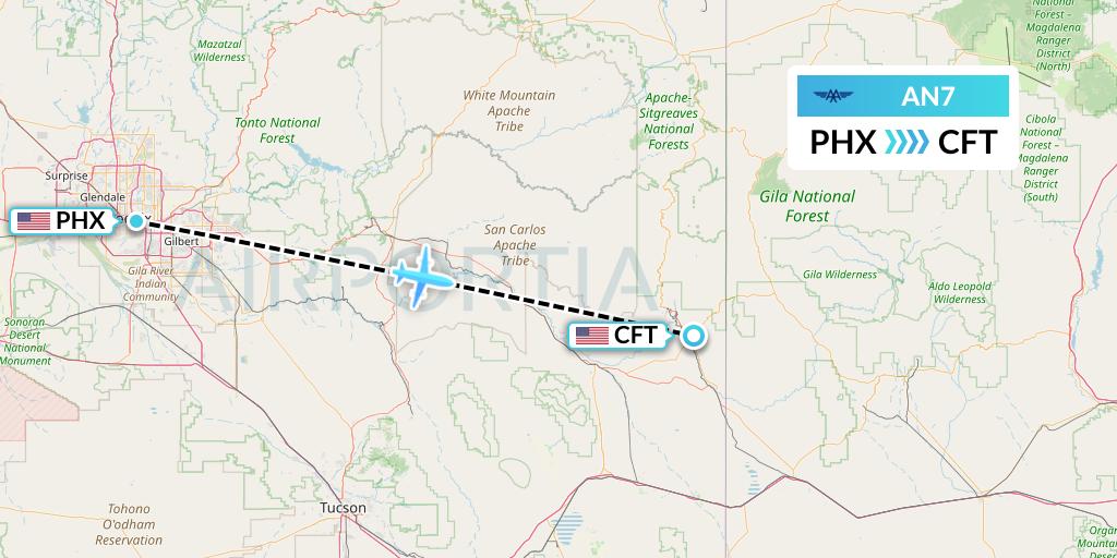 AN7 Advanced Air Flight Map: Phoenix to Clifton