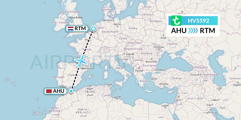HV5592 Transavia Flight Map: Al Hoceima to Rotterdam