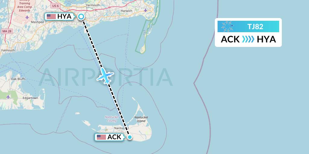 TJ82 Tradewind Aviation Flight Map: Nantucket to Hyannis