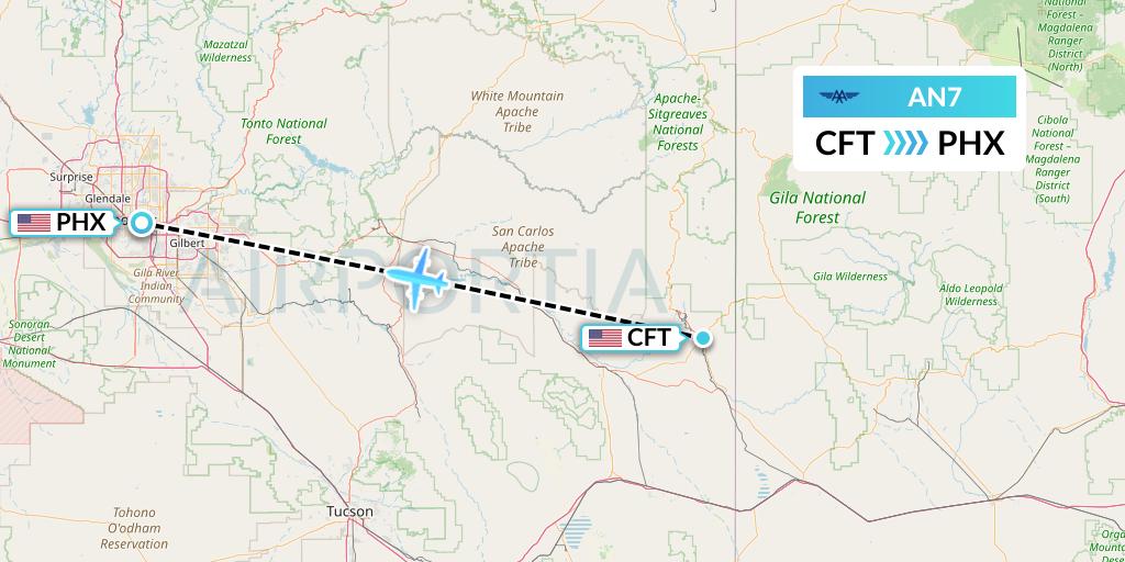 AN7 Advanced Air Flight Map: Clifton to Phoenix