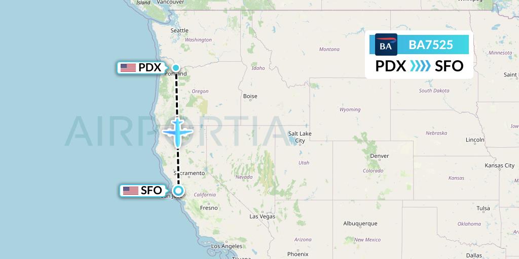 BA7525 British Airways Flight Map: Portland to San Francisco
