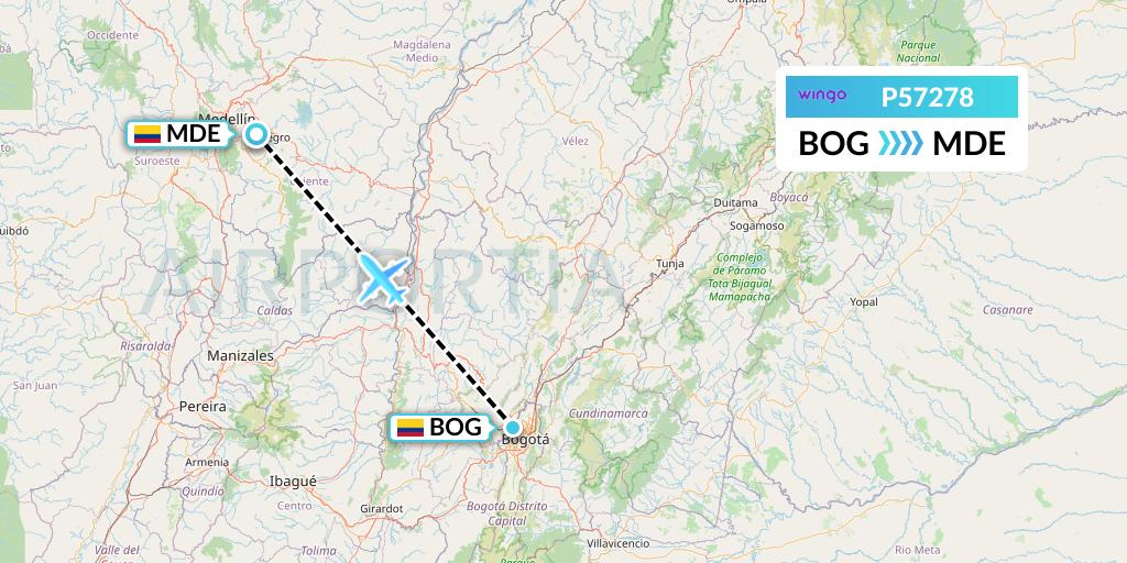 P57278 Copa Airlines Colombia Flight Map: Bogota to Medellin