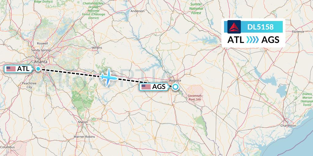 DL5158 Delta Air Lines Flight Map: Atlanta to Augusta