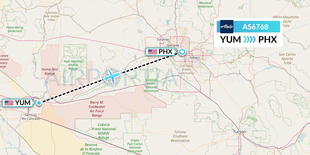 AS6768 Alaska Airlines Flight Map: Yuma to Phoenix