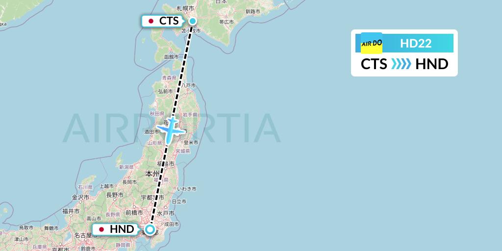HD22 Air Do Flight Map: Sapporo to Tokyo