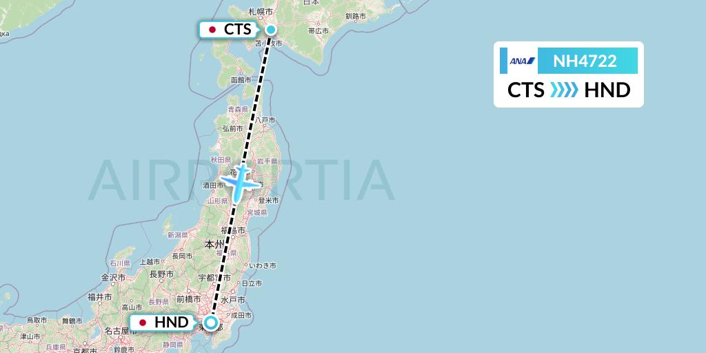 NH4722 All Nippon Airways Flight Map: Sapporo to Tokyo