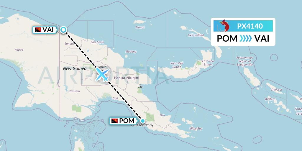PX4140 Air Niugini Flight Map: Port Moresby to Papua New Guinea